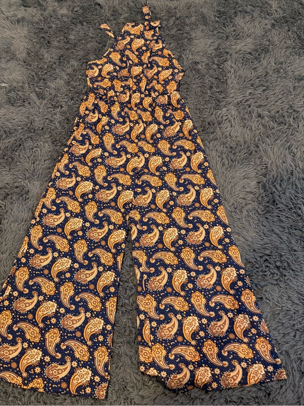SHEIN Navy and Gold Paisley Halter Wide-Leg Jumpsuit